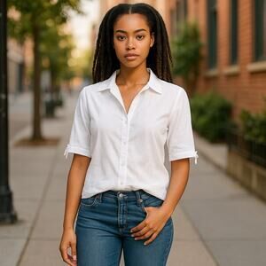 PAPPAGALLO White Embossed Floral Blouse ~ Women's Top Size LARGE